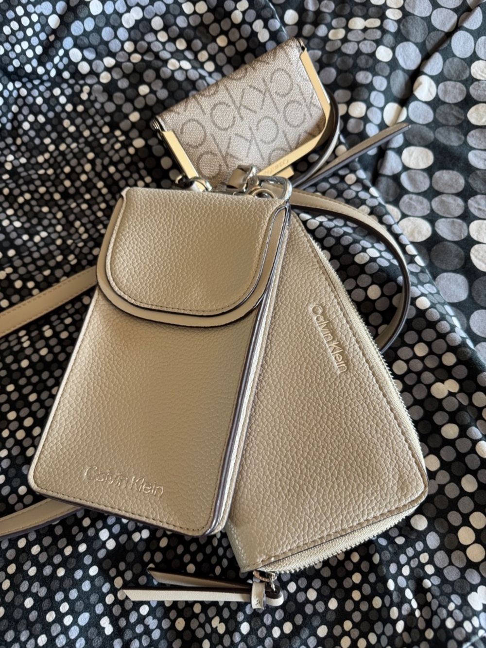 Calvin Klein Sand-Beige Trio Crossbody and Pouches